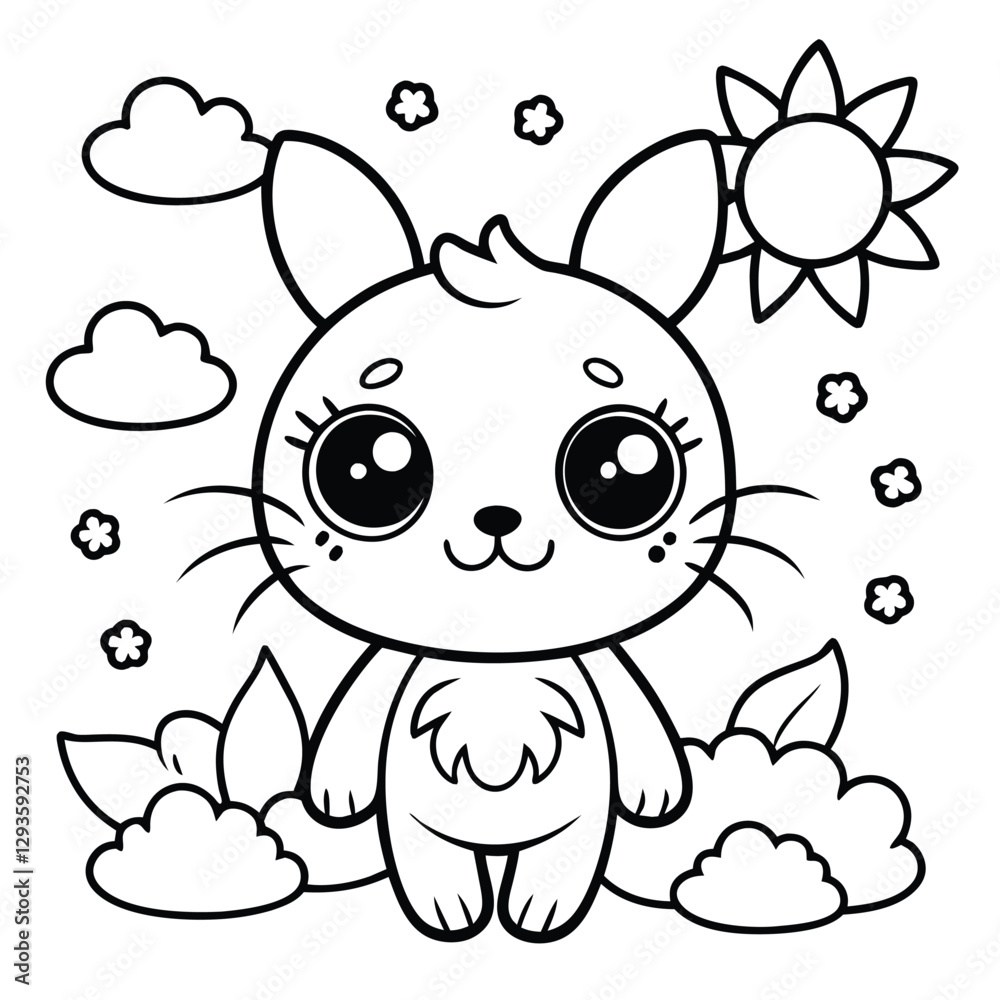 Fototapeta premium adorable cartoon cat coloring page, perfect for kids.