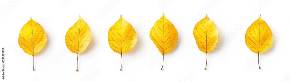 Fototapeta premium Yellow Leaves on White Background Arrangement for Seasonal Decor