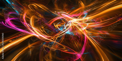 A mesmerizing abstract background featuring undulating bands of holographic light, smoothly bending and refracting in a digital dance of neon energy. The futuristic interplay of color and movement