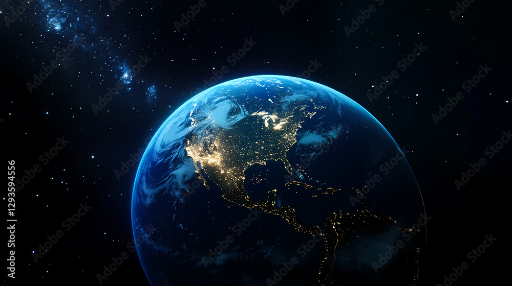 Fototapeta premium Earth from Space with Blue Night Lights