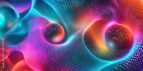 A futuristic abstract background with glowing, refractive neon orbs dynamically expanding in a high-tech holographic space. The seamless digital interplay of radiant light and motion evokes modern