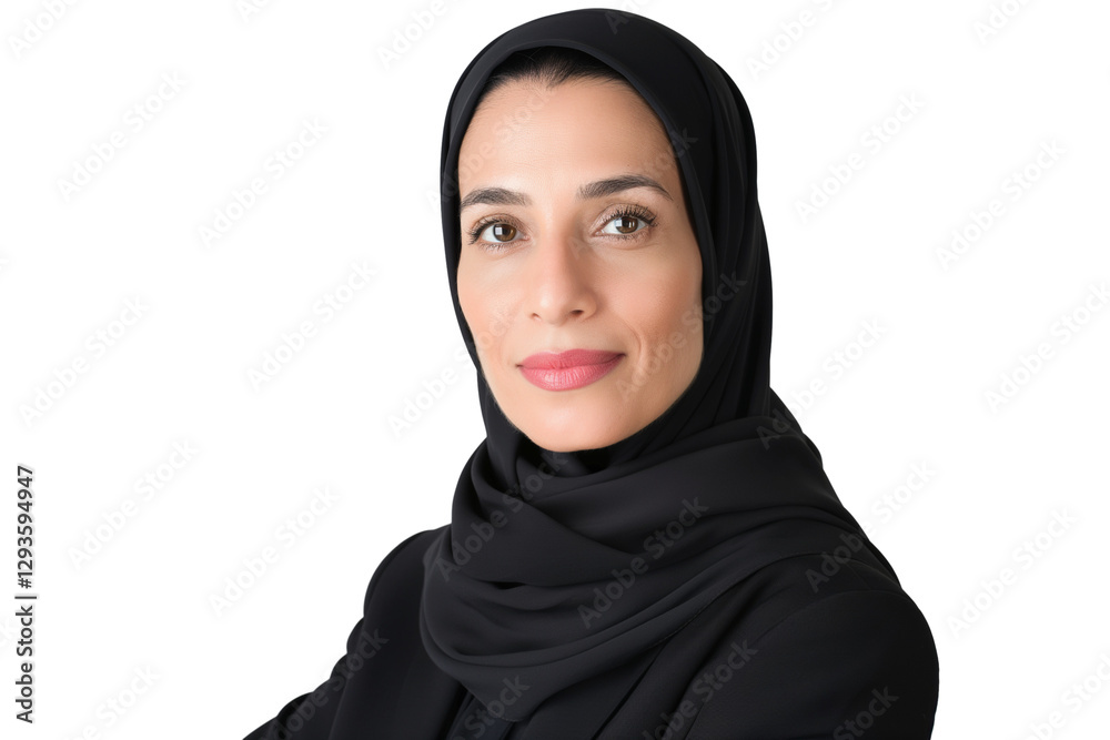 middle-aged Arab female banking executive in hijab isolated on transparent white background middle-aged Arab female banking executive in hijab isolated on transparent white background