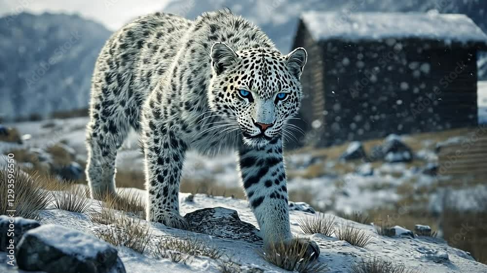Snow Leopard in the Wild – Majestic Predator in a Frozen Landscape