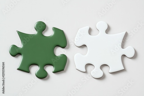 Two puzzle pieces, one green and one white, symbolize connection