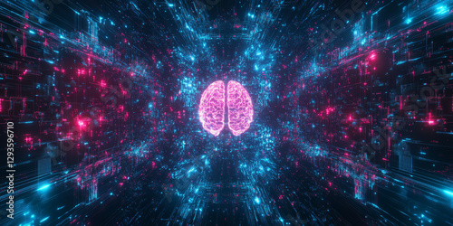 A mesmerizing futuristic quantum AI-driven brain simulation, featuring glowing holographic neurons, cybernetic deep learning connections, and pulsating digital intelligence pathways. The high-tech