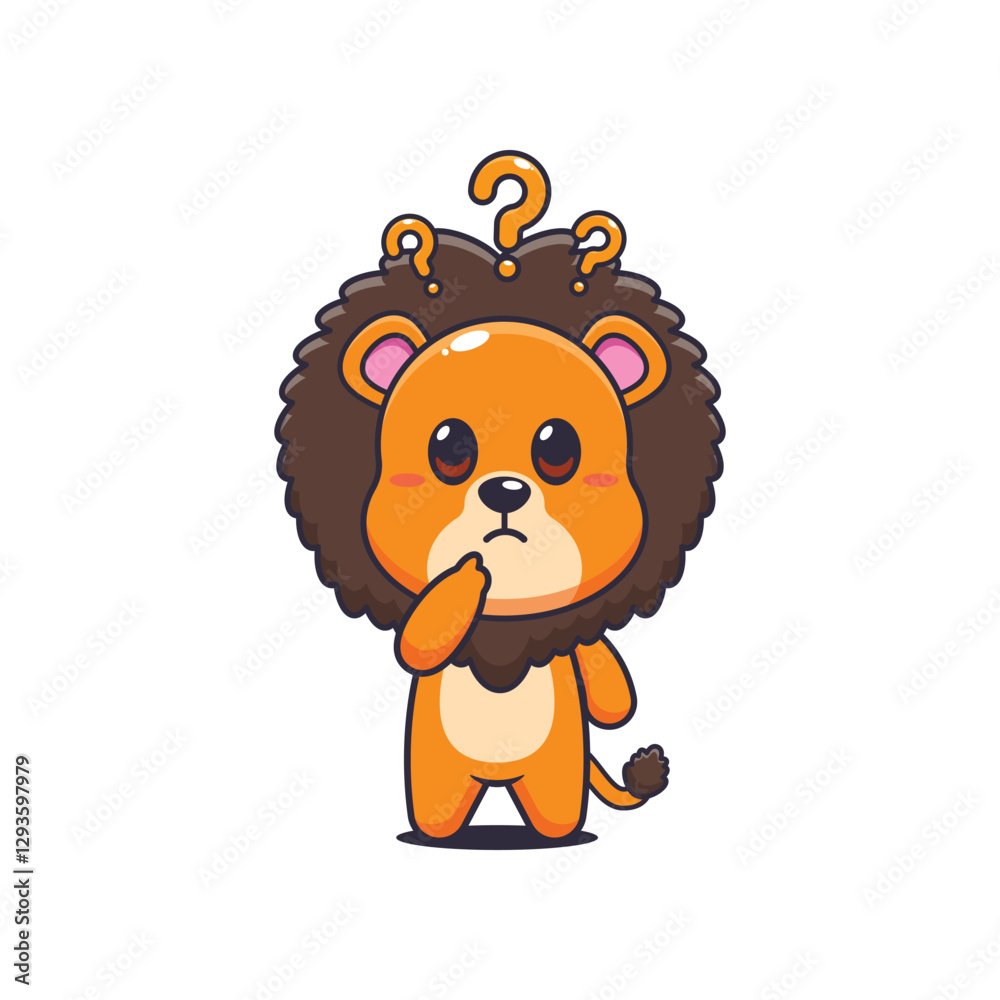 Obraz premium Lion cartoon vector illustration is confused