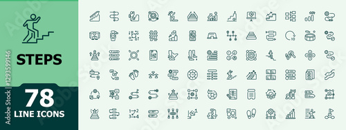 Steps icon. Pack of progress, upstairs, step over, stepping, go and more. Thin outline icons pack. Collection of simple line web icons. Modern icon collections.