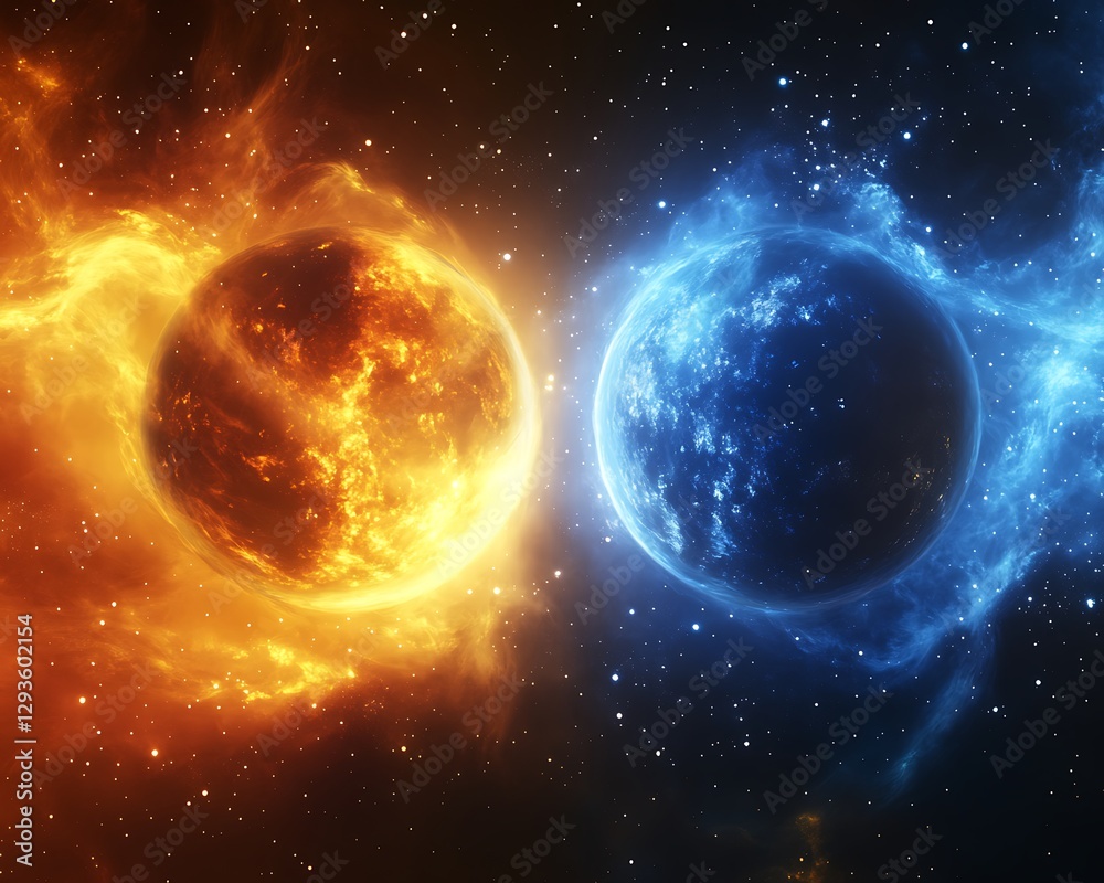 Obraz premium Fiery and Icy Planets Collide in Space (1)