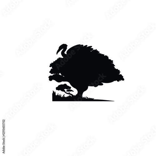 Black Silhouette bird Perched on Branches of Various Lengths
