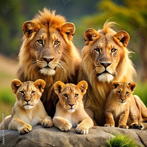 A Proud Lion Family Relaxing Together in Their Natural Habitat