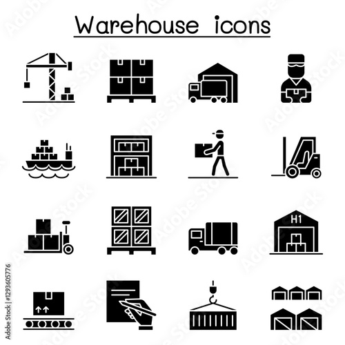 Warehouse, delivery, shipment, logistic icon set in thin line style