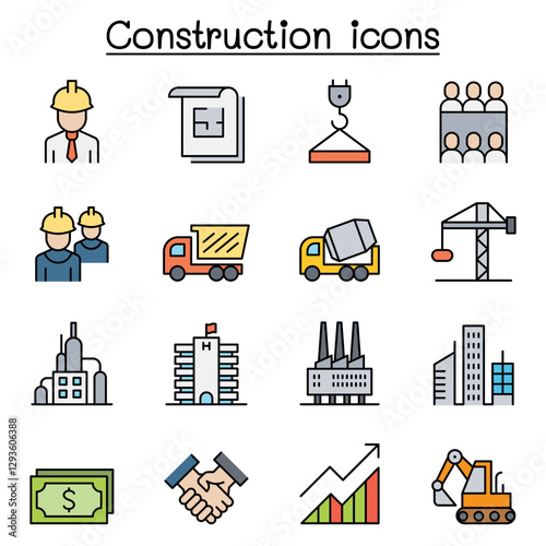 Construction industrial icon set in thin line style