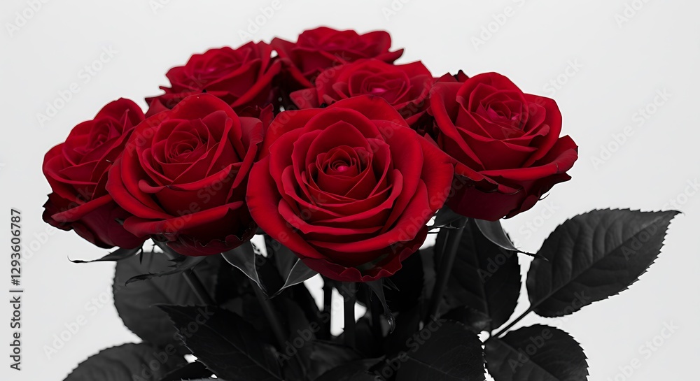 Fototapeta premium Red Rose and Black Leaves Abstract Still Life with Glossy Spheres 