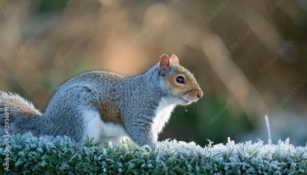 Grey Squirrel Frolicking in Frosty Welsh Garden Amidst a Winters Twilight A Snapshot of Tranquility and Whimsy in Rustic Charm Grey Squirrel Frolicking in Frosty Welsh Garden Amidst a Winters Twilight A Snapshot of Tranquility and Whimsy in Rustic Charm