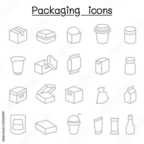 Package icon set in thin line style