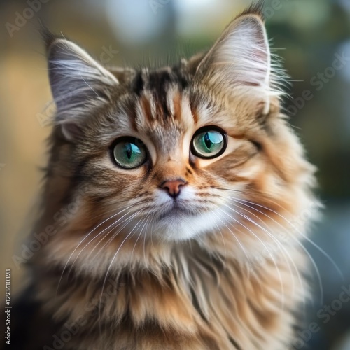 Cute cat stares through blurry background.