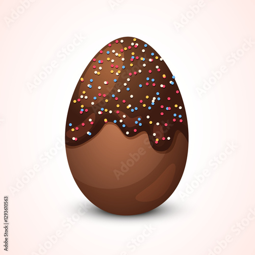 Easter holiday chocolate egg with chocolate glaze and decorative sprinkles isolated on gradient background. Holiday sweets 