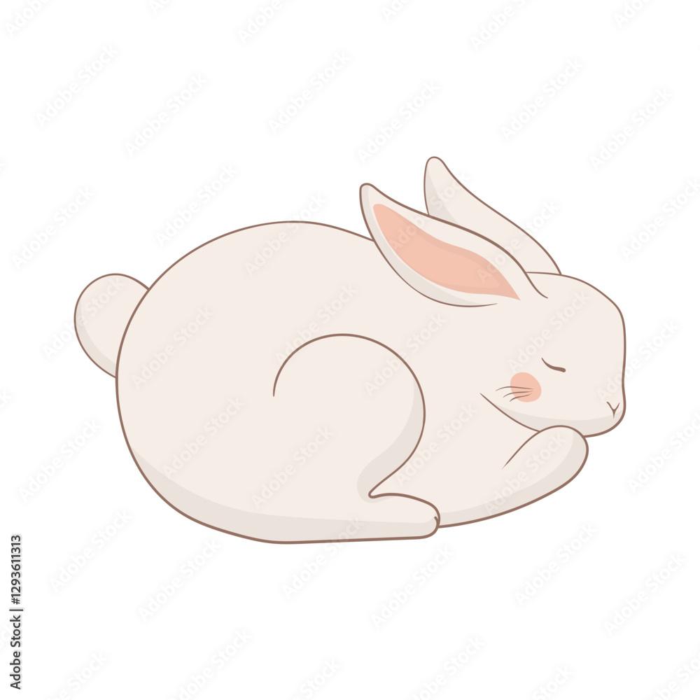 Sleeping white rabbit with pink ears and cheeks. Curled up in a relaxed pose with closed eyes. Cute fluffy pet resting peacefully. Sleeping white rabbit with pink ears and cheeks. Curled up in a relaxed pose with closed eyes. Cute fluffy pet resting peacefully.