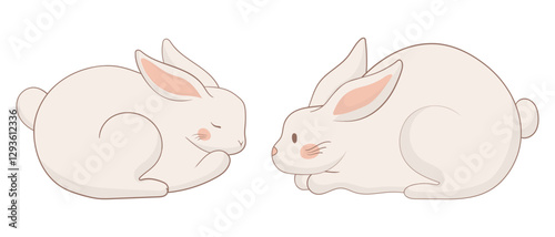 Two resting bunny icon. Two rabbits lie down in a relaxed position, with one appearing to be sleeping. A minimalist and calming animal illustration.