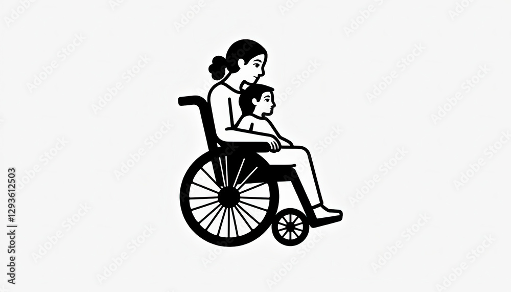 Tender Mother with Child on Lap in Wheelchair Intimate Family Moment Illustration Tender Mother with Child on Lap in Wheelchair Intimate Family Moment Illustration