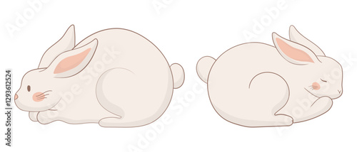 Two resting bunny icon. One rabbit is curled up sleeping, while the other lies down with open eyes. A minimalist animal illustration symbolizing tranquility and comfort