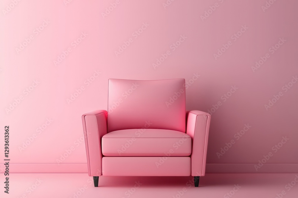 Minimalist pink armchair in a room with an empty pink wall. Minimalist pink armchair in a room with an empty pink wall.