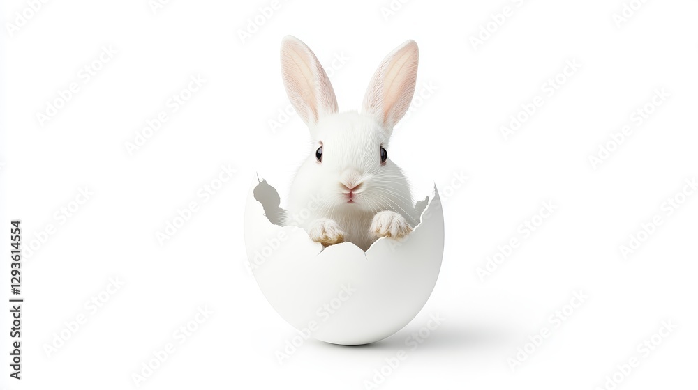 Obraz premium Cute White Rabbit Emerging from White Egg on Bright Background