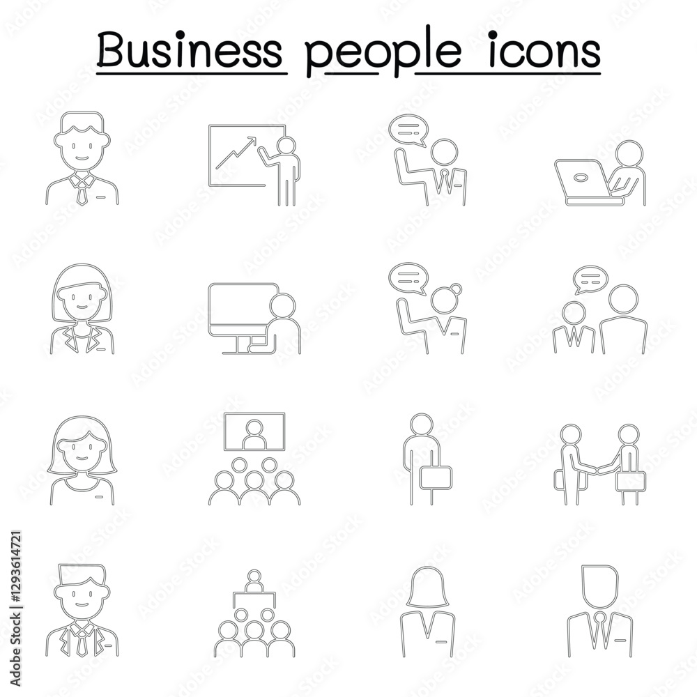 Business people icons set in thin line style Business people icons set in thin line style