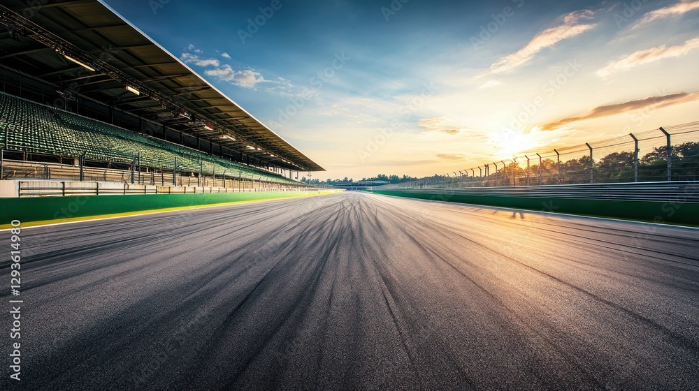 Obraz premium Sunset at the Racetrack: A Stunning View of Asphalt and Golden Hour