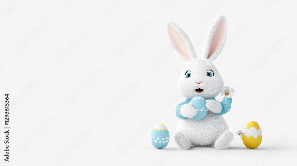 Obraz premium Cute White Bunny Celebrating Easter with Colorful Eggs and Joy