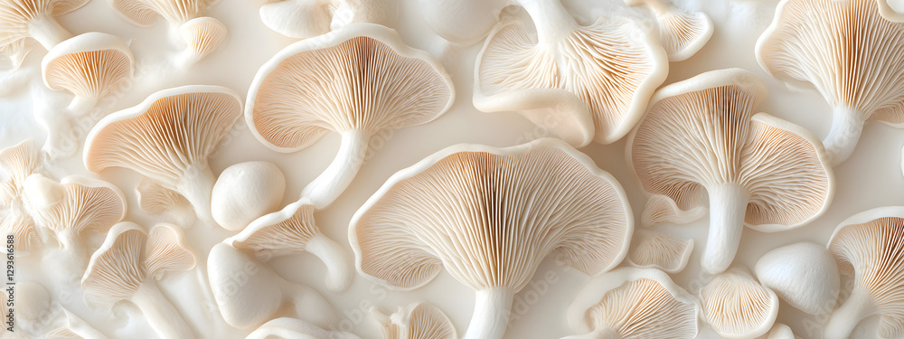 Mushrooms growing on a white background, close-up of mushrooms
Mushrooms growing on a white background, close-up of mushrooms