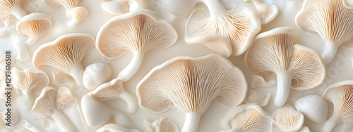 Mushrooms growing on a white background, close-up of mushrooms
