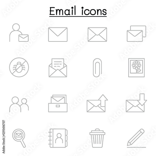 Email icon set in thin line style