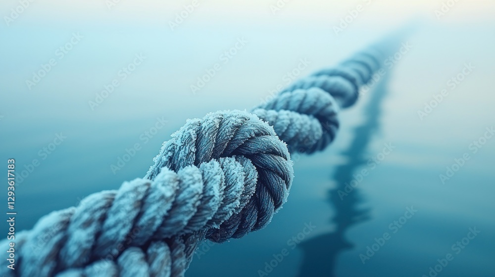 Fototapeta premium Frozen Knotted Rope on Misty Water