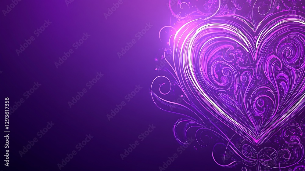 Abstract Purple Heart with Swirling Floral Design Abstract Purple Heart with Swirling Floral Design