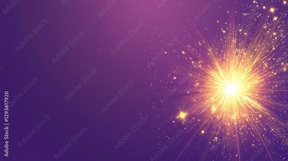 Fototapeta premium Golden Light Explosion On Purple Background