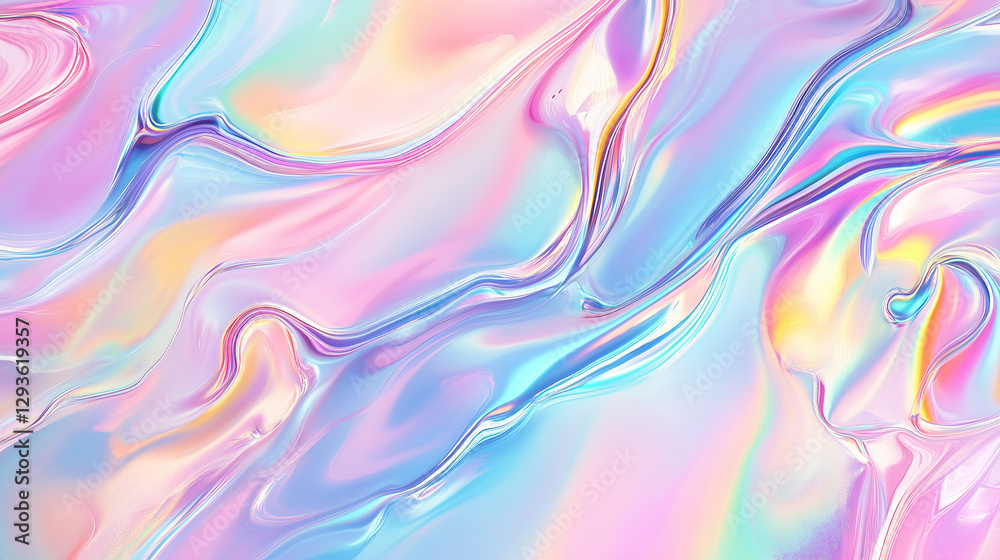 Fototapeta premium Abstract fluid art with iridescent pastel swirls, creating a dreamy and ethereal texture with a holographic effect Generative AI 