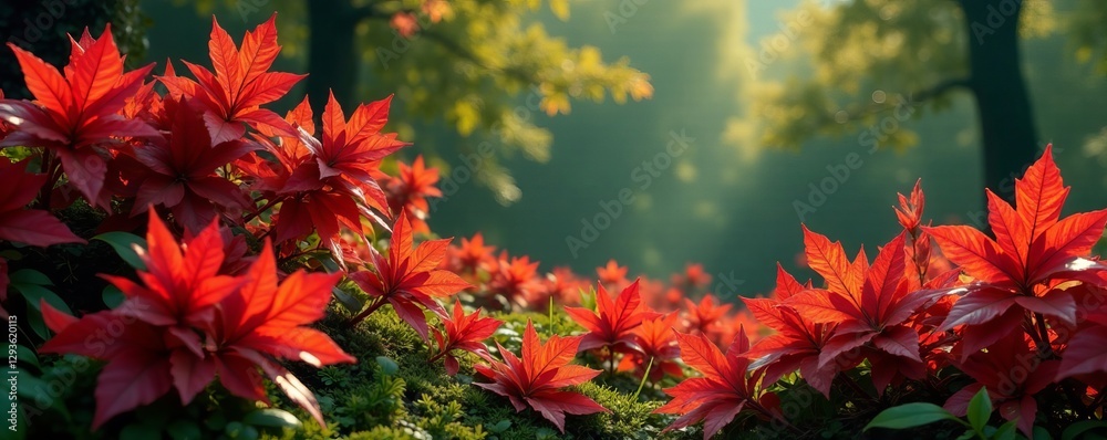 Vibrant red and green foliage, perfect for nature backdrop, background, colorful Vibrant red and green foliage, perfect for nature backdrop, background, colorful