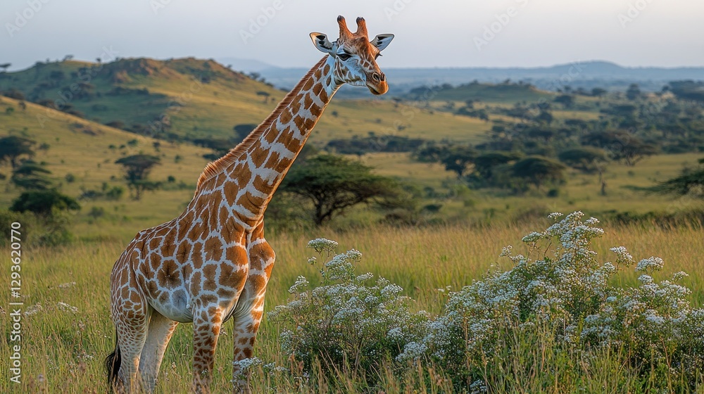 Obraz premium Giraffe in African savanna landscape