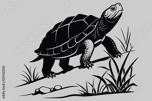 a giant tortoise walking in slow motion silhouette vector design art and illustration