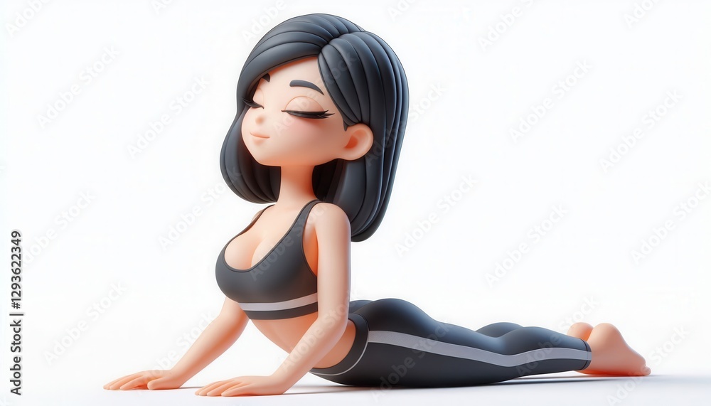 Yoga pose demonstration studio 3d animation bright background focus on serenity Yoga pose demonstration studio 3d animation bright background focus on serenity