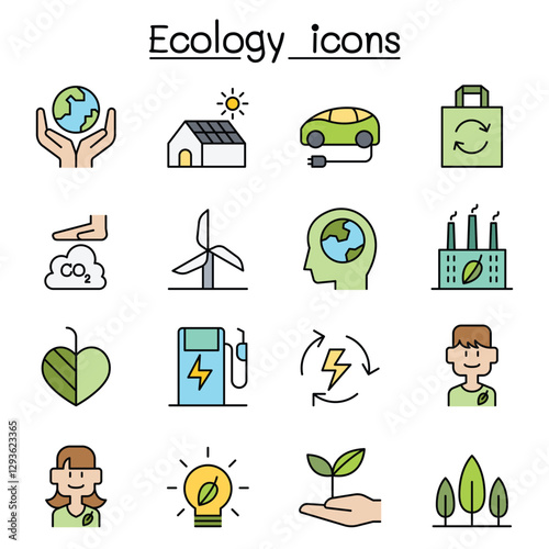 Ecology, Sustainable design, conservation, eco friendly design icon set in thin line style