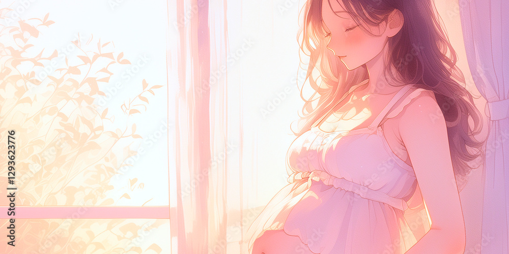 妊婦の女性。水彩画。イラスト。バナー素材。背景素材。挿絵。 妊婦の女性。水彩画。イラスト。バナー素材。背景素材。挿絵。
