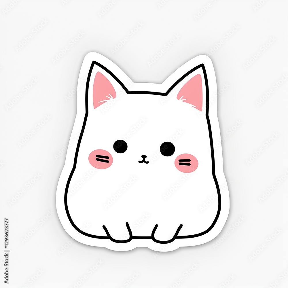 Sticker featuring cute cat with blue eyes and a pink nose. The cat has a smile on its face and is looking at the camera Sticker featuring cute cat with blue eyes and a pink nose. The cat has a smile on its face and is looking at the camera