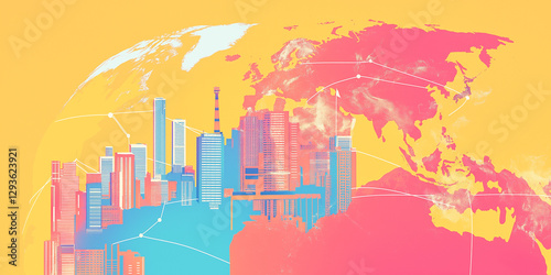Global Supply Chain Illustration with Factories, Stores, and Consumers