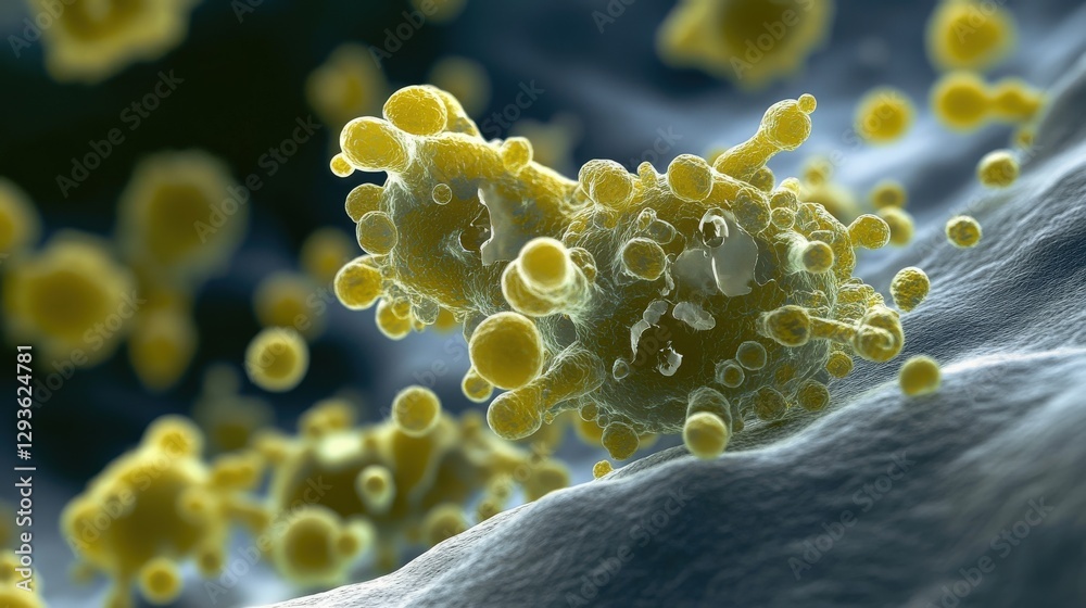 Obraz premium Microscopic View Of Clustered Yellow Cells On Surface