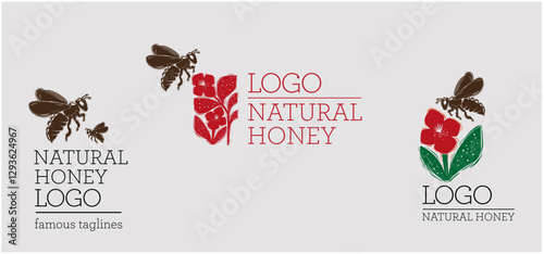 natural honey logo, linocut style illustration logo vector block print honey logo illustration,honey logo design template