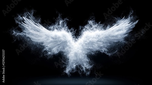 Ethereal White Wings Emerging from Mystical Smoke on Black Background