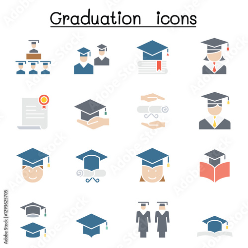 Graduation and commencement icon set in thin line style
