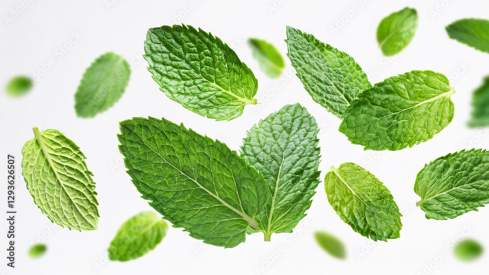 beautiful mint leaves falling on white background: Image for cutting or blending beautiful mint leaves falling on white background: Image for cutting or blending